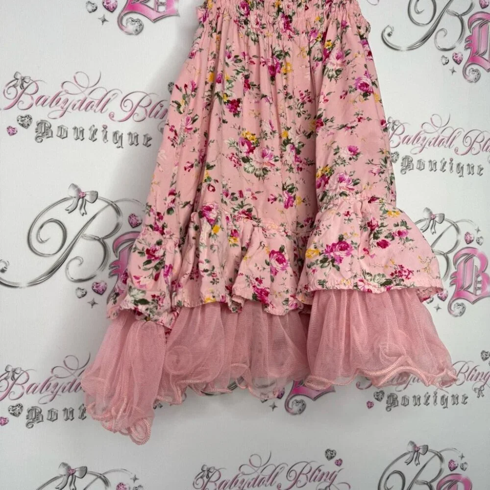 BOBL kid dress ruffle tutu bottom floral flowers pink yellow ribbonn tie straps